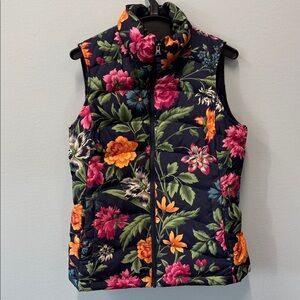 Lands' End Navy Floral Down Puffer Vest Size Small